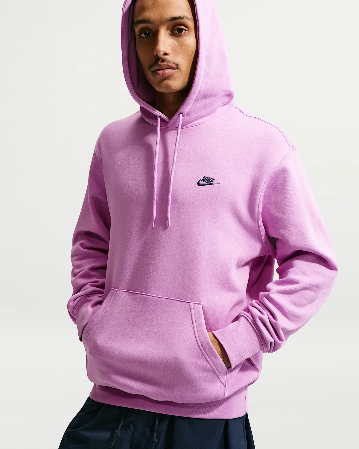 Мужская флисовая худи-пуловер Nike Club, Light Magenta/Light Magenta/Midnight Navy — фото 3
