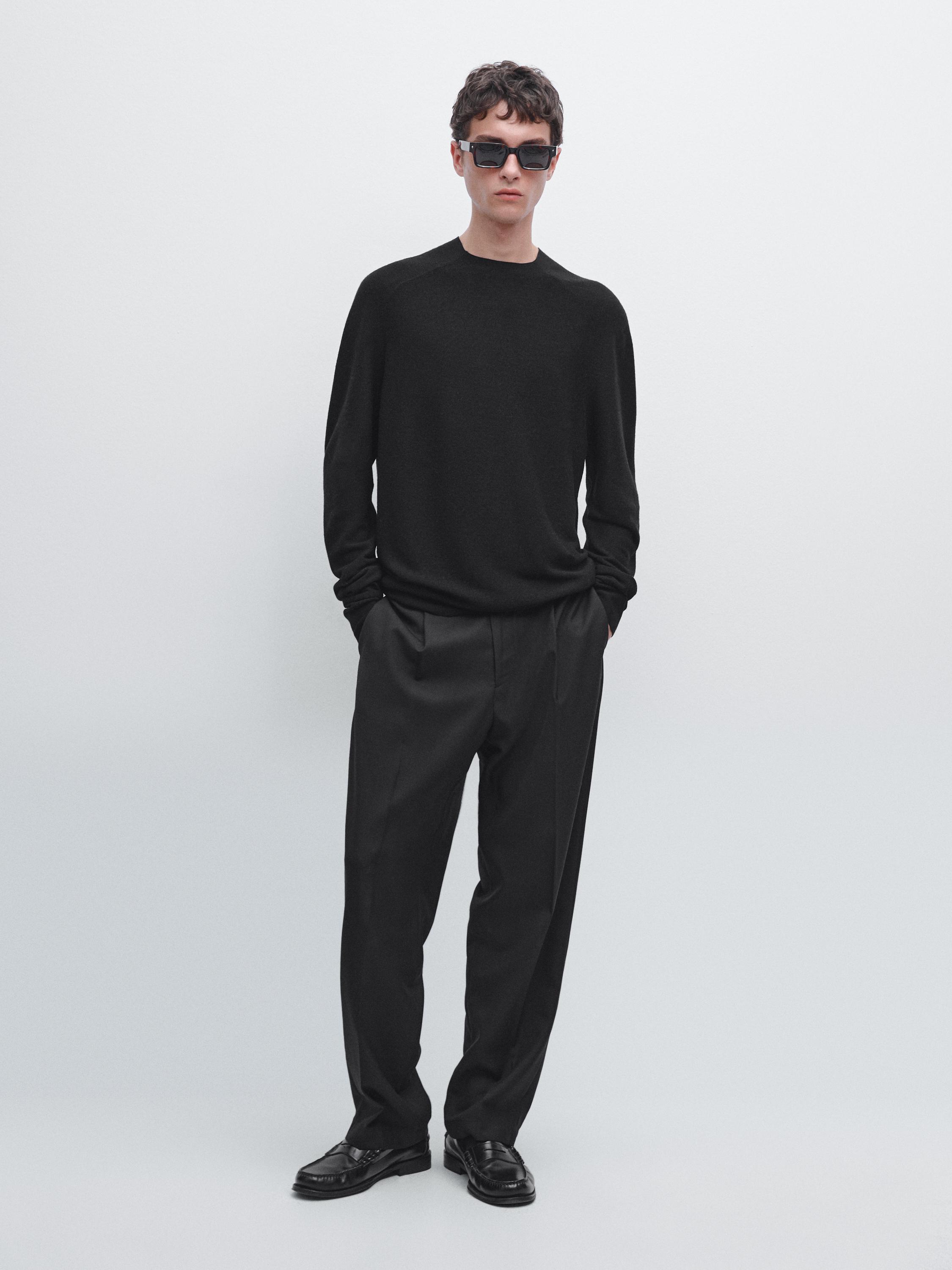 

Вязаный свитер с рукавами реглан из 100% шерсти Massimo Dutti, черный