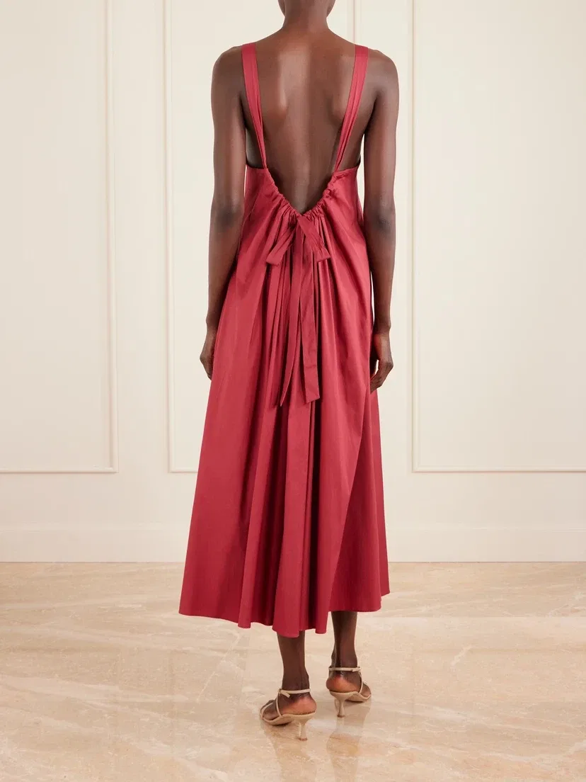 Макси-платье из хлопкового тафты MAX MARA, бордовый — фото 3