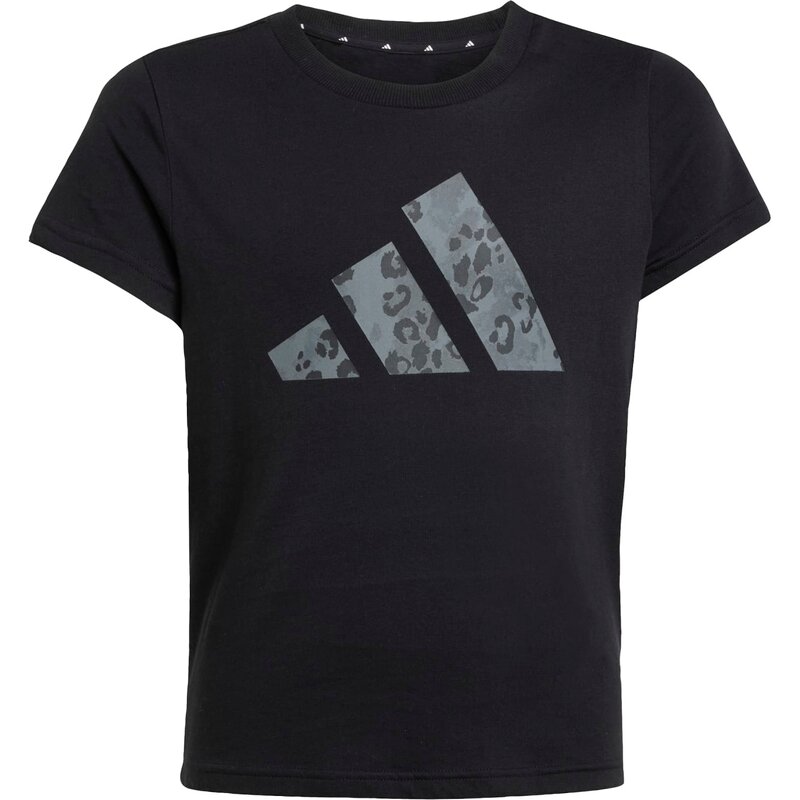 

Футболка для девочек с большим логотипом животного, одиночный трикотаж Adidas, черный