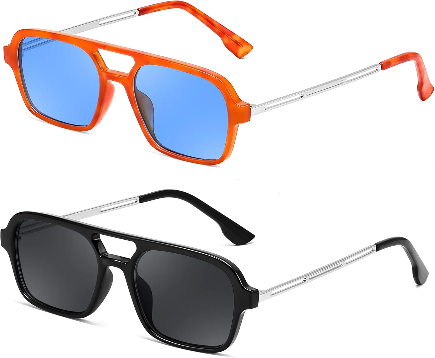

Винтажные квадратные солнцезащитные очки-авиаторы FEISEDY 70-х годов, плоские, металлические, для женщин и мужчин, модель B2752, 2 Pack - Orange/Blue + Black/Grey