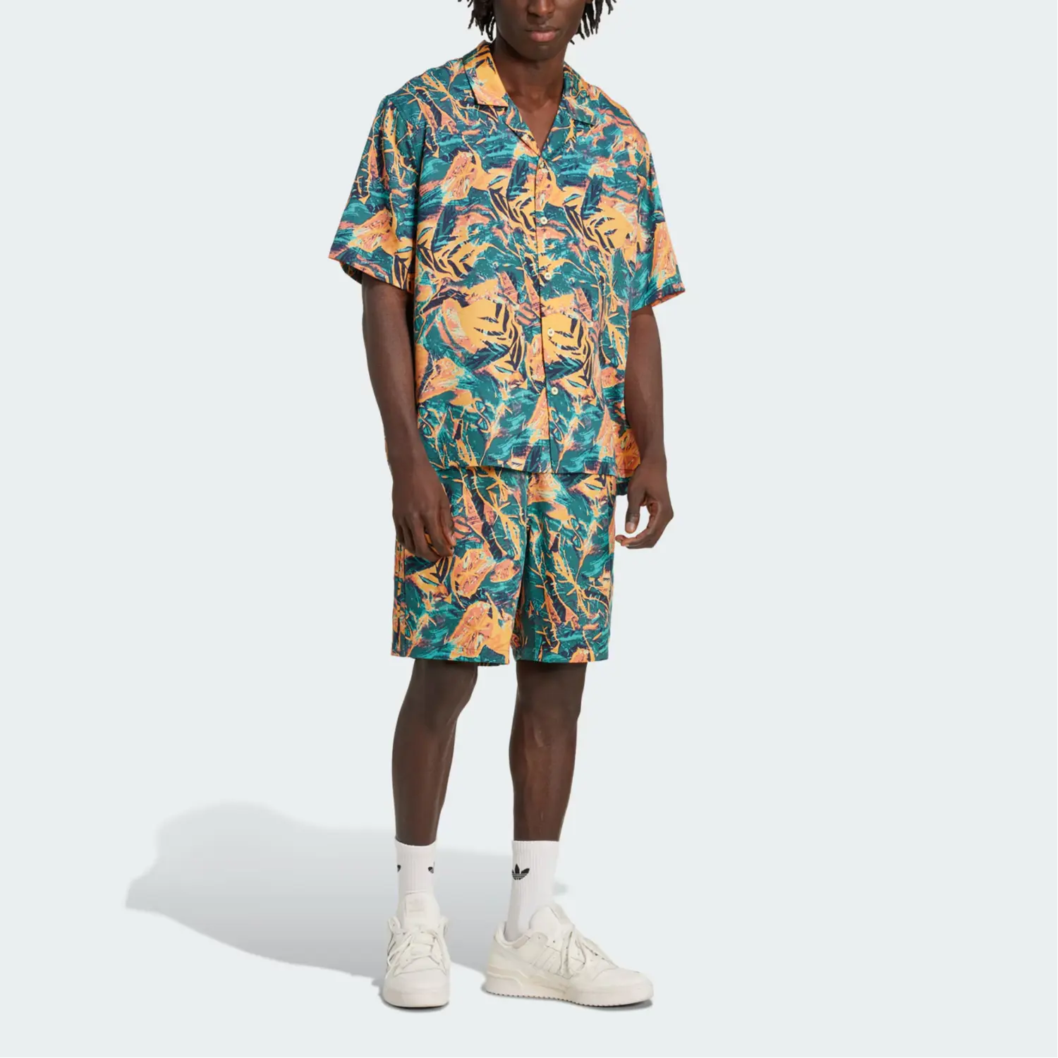 Архивная флоральная курортная рубашка Adidas Originals, синий/зеленый/желтый/черный — фото 3