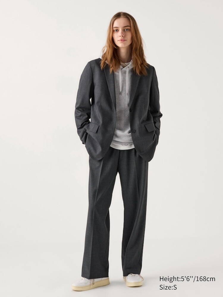 

Широкие брюки в складку клетчатые Uniqlo, цвет 08 серый