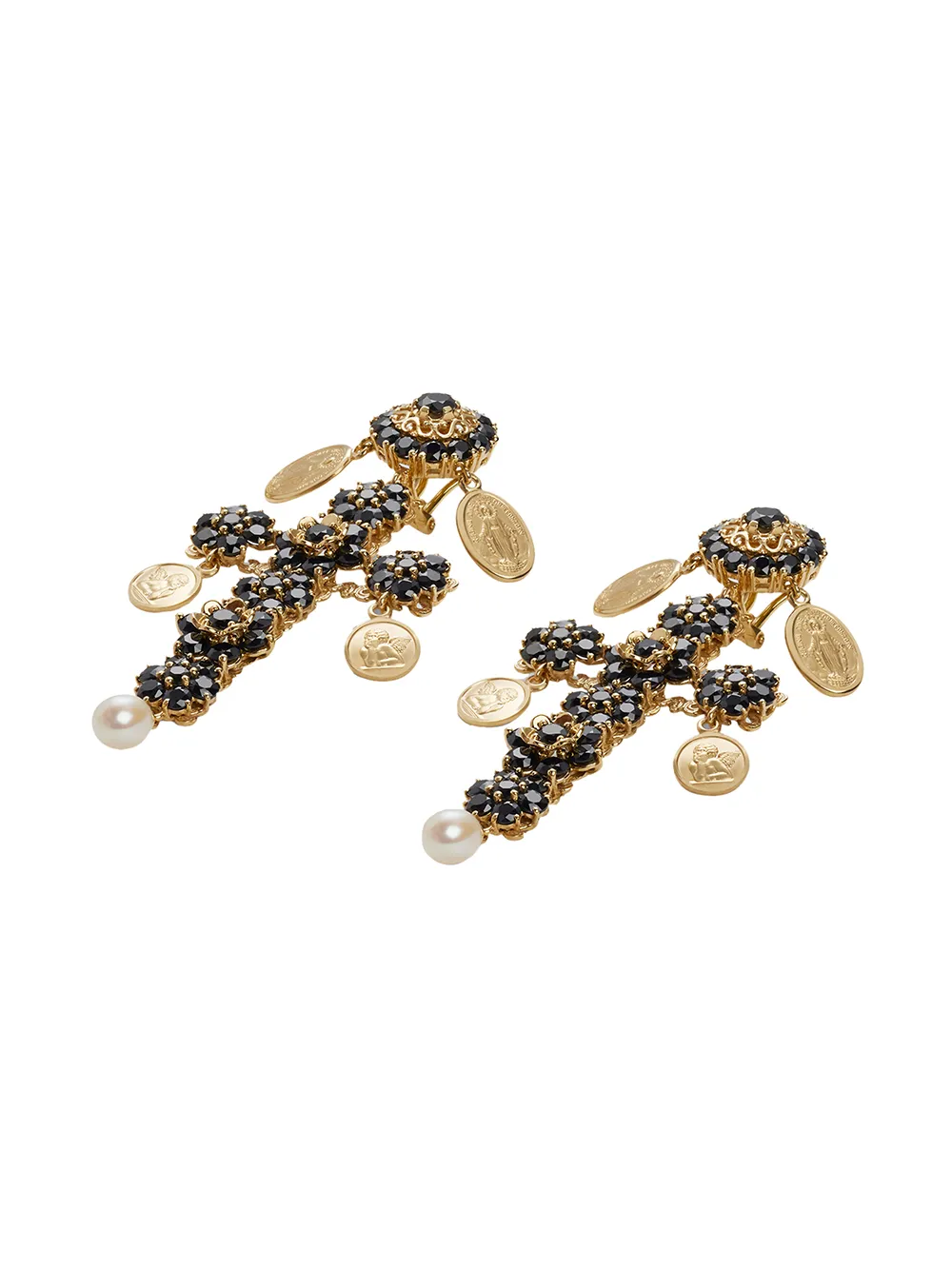 Серьги-клипсы из желтого золота с сапфиром и жемчугом DOLCE & GABBANA, золотой — фото 2