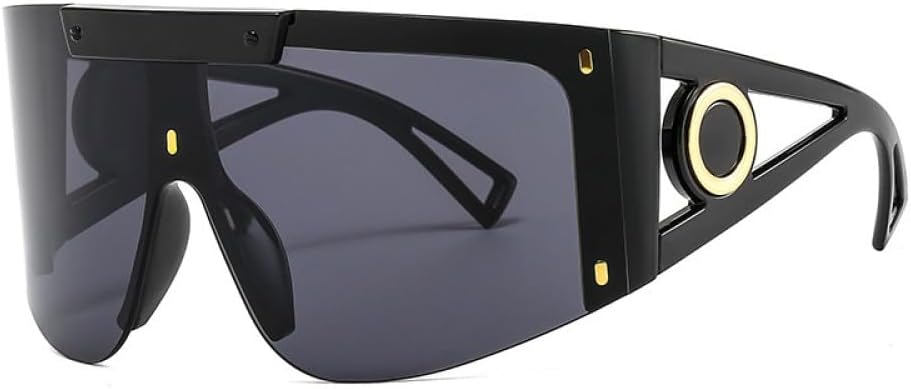 

Солнцезащитные очки One Piece Oversized для женщин, винтажные квадратные солнцезащитные очки с изогнутой дужкой для мужчин, без оправы, в стиле хип-хоп MTZJH, Black Gray