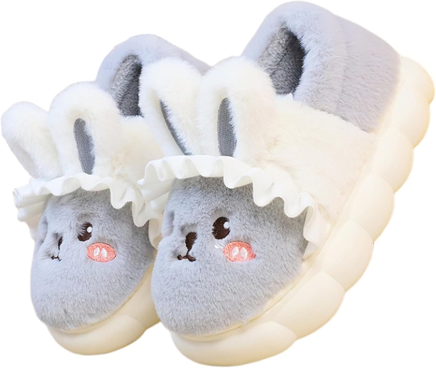 

Женские тапочки с животными Милые зайчики Тапочки из теплого зимнего плюша Домашние хлопковые тапочки Для дома и улицы Yudishoes, серый