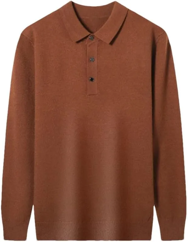 

Мужской однотонный деловой вязаный свитер с лацканами и пуговицами