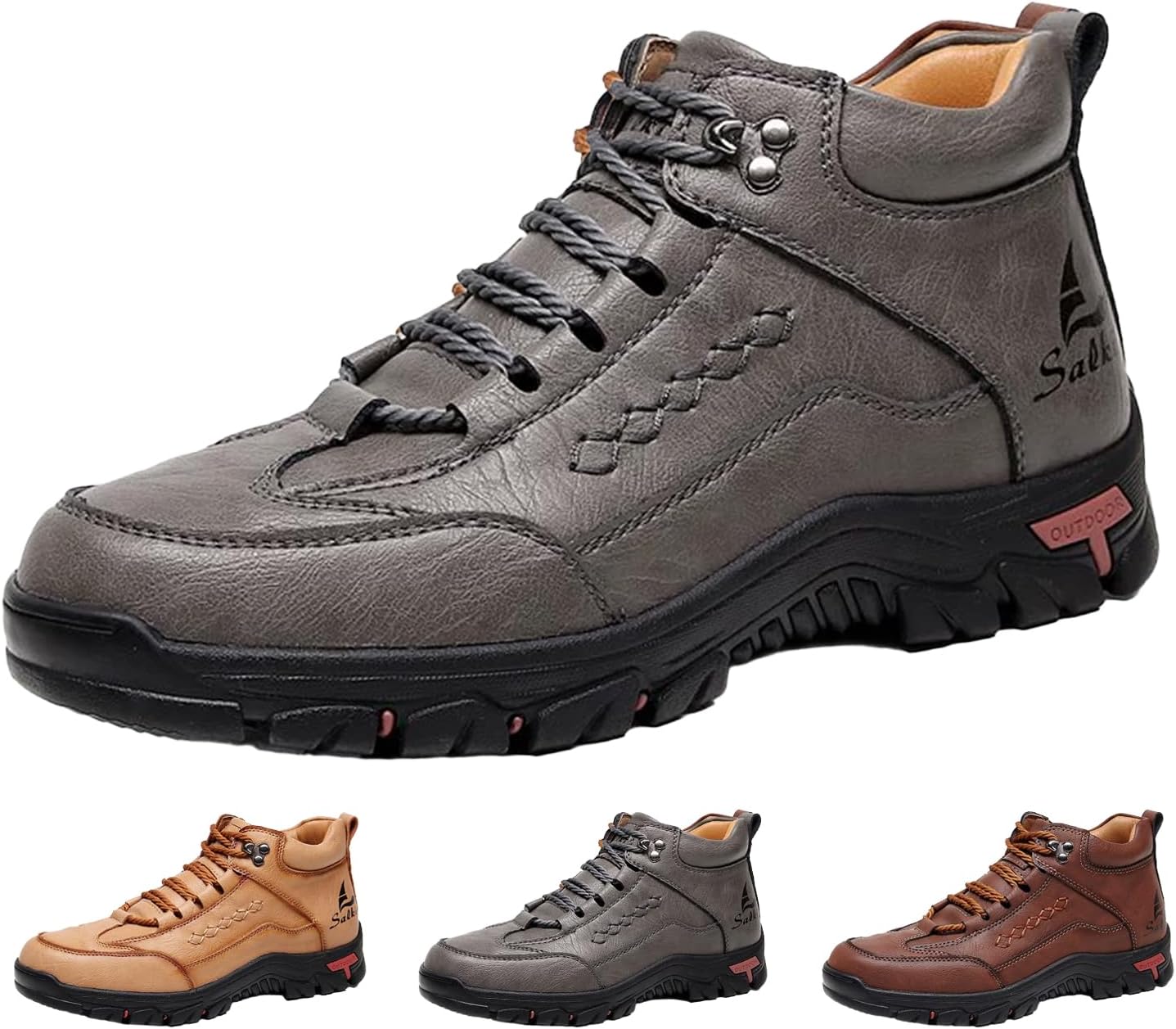 

Мужские полуботинки для активного отдыха и походов GEEZXWSL, винтажные удобные кожаные, с ручной прошивкой, противоскользящие, с поддержкой свода стопы, для путешествий и спорта, серый