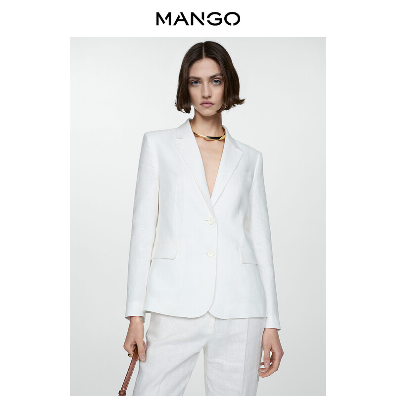 

Льняной пиджак Mango с v-образным вырезом и длинными рукавами, белый