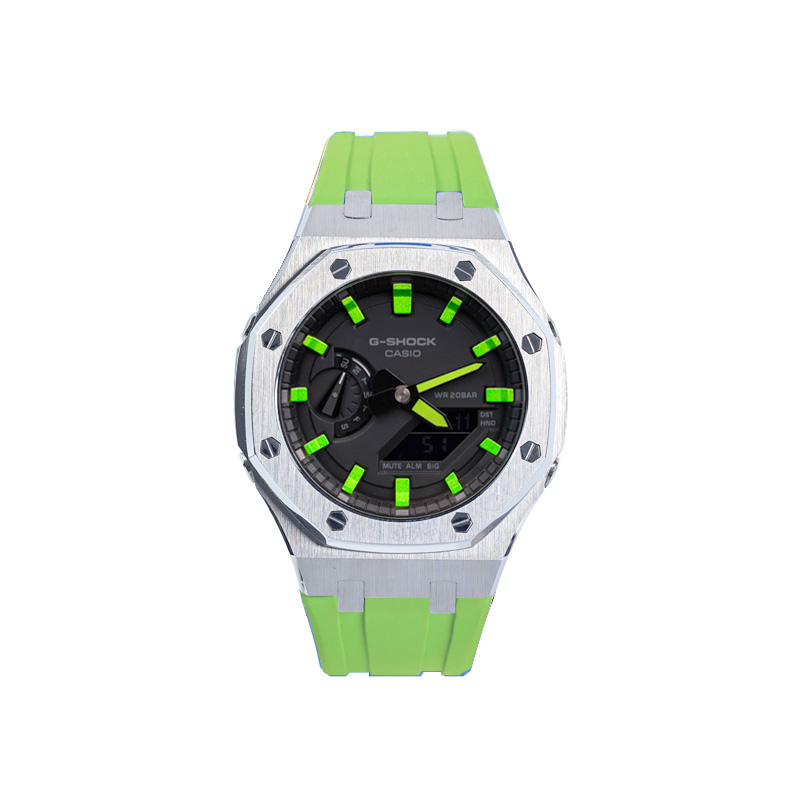 

CASIO Часы Unisex Liquid Crystal/Analog Dual Display Series 48.5mm Black Watch, Nightfall Silver Emerald Silver Case Green Strap