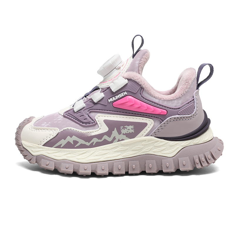 

Противоскользящие, амортизирующие, износостойкие, упругие, дышащие детские беговые кроссовки Mulinsen, mls8058 розовый (thick cotton fleece-lined)
