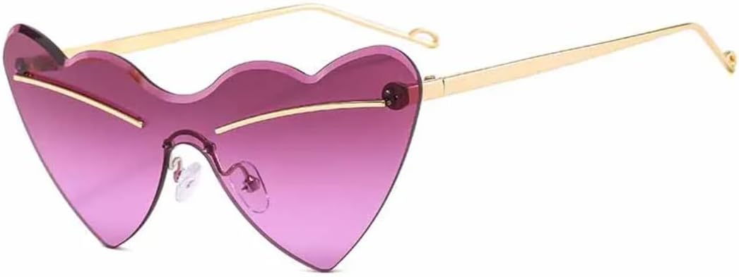 

Модные женские солнцезащитные очки в форме сердца без оправы, роскошные мужские солнцезащитные очки с металлическими дужками для вечеринок и улицы, с застежкой UV400 TVTBBVV, Gold Purple