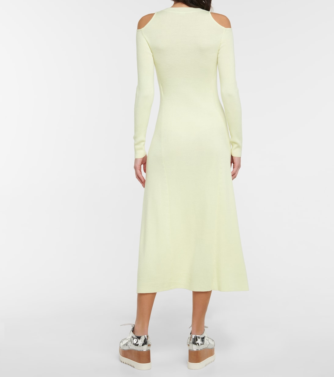 Платье миди из натуральной шерсти с вырезом Stella McCartney, Acid Yellow — фото 3