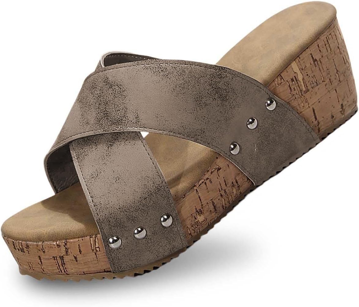 

Женские платформенные сандалии на танкетке с перекрестными ремешками, поддержкой свода стопы, удобные шлепанцы с открытым носком, пробковые повседневные сандалии, легкая обувь для прогулок, летняя повседневная обувь Zwrxw, хаки