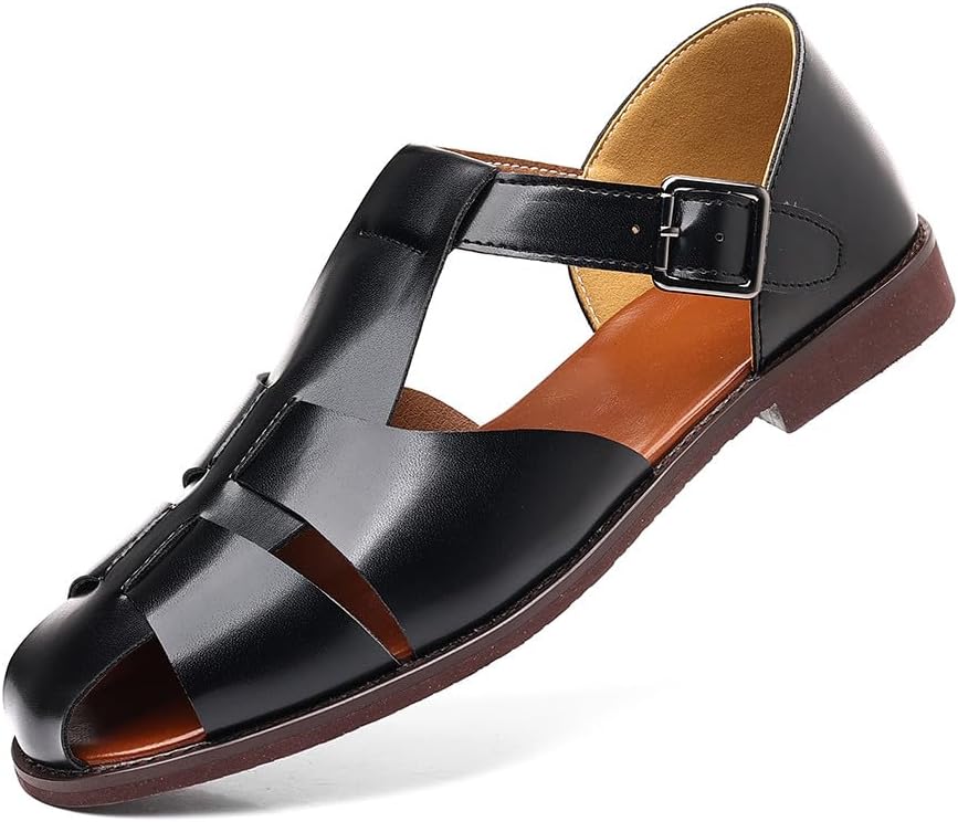 

Мужские закрытые сандалии-рыбацкие Santimon с пряжкой, летние туфли из дышащей искусственной кожи, удобные повседневные сандалии для работы, путешествий и прогулок, черный