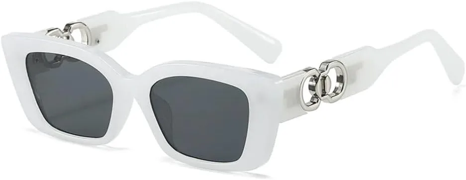 

Квадратные солнцезащитные очки для женщин и мужчин. Модные солнцезащитные очки в винтажном стиле. Металлические круглые солнцезащитные очки MTZJH, White Black