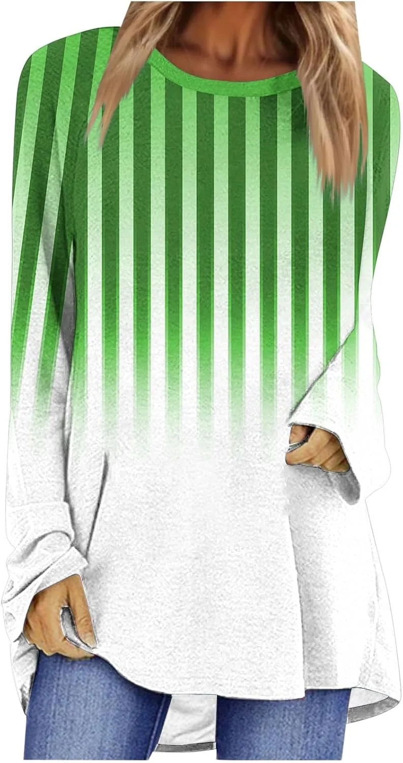 

Женский свитшот с длинным рукавом, полосатый, омбре, свободный