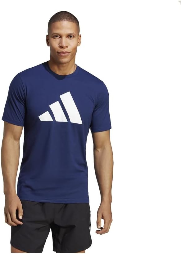 Мужская тренировочная футболка Adidas BXH37 с коротким рукавом, логотипом Train Essentials Feelready, темно-синий/белый — фото 2