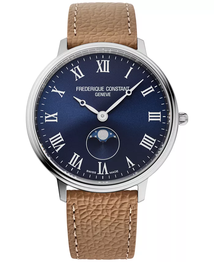 

Мужские классические кварцевые часы с фазой луны Moonphase на коричневом кожаном ремешке, 39 мм Frederique Constant