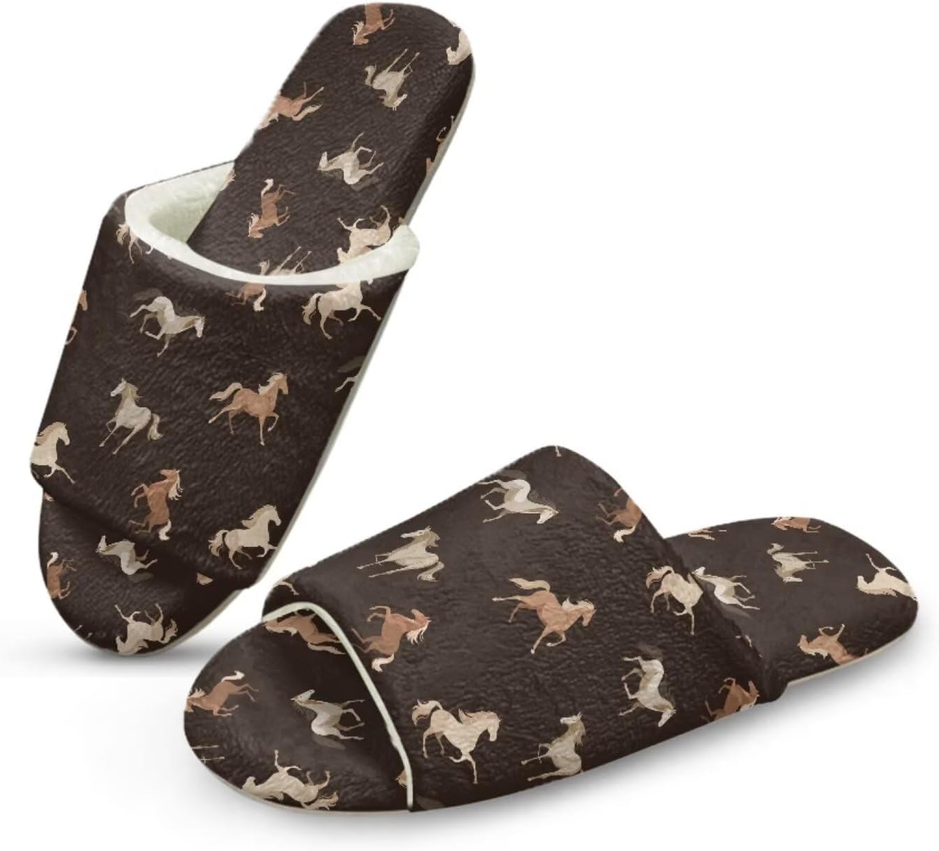 

Домашние тапочки Forchrinse для женщин и мужчин с открытым носком, гостевые тапочки, можно стирать, многоразовые, для спа и отеля, Horse Printed