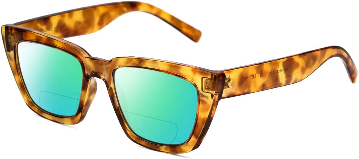 

Солнцезащитные очки для чтения Calabria K+K SADIE Square Polarized BiFocal для женщин, модные и стильные дизайнерские солнцезащитные очки, Amber Tortoise Havana Crystal/Green Mirror Lens