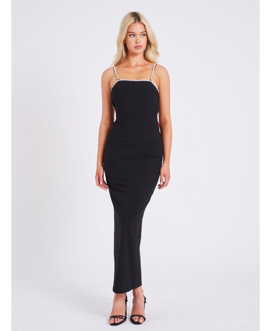 

Женское платье Flore с черными кристаллами, открытыми бретелями и бантом на спине Miss Circle, Black