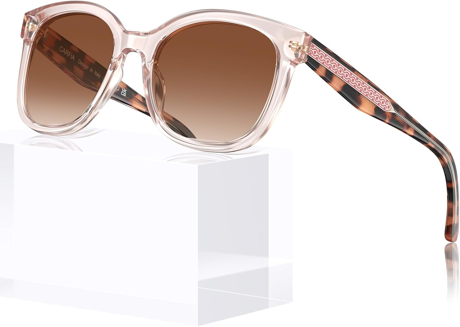 

Женские поляризованные солнцезащитные очки CARFIA «Кошачий глаз» из ацетата с защитой от УФ-излучения, ретро-очки для женщин с рельефным узором и проволочным каркасом, 2. Transparent Pink Frame + Gradient Brown Lens