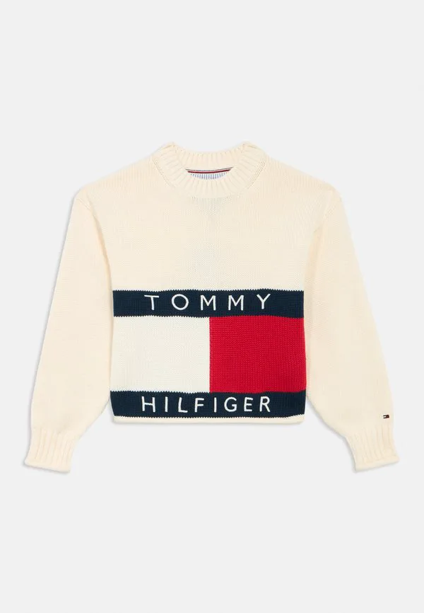 Свитер свободного кроя в рубчик с изображением флага наследия Tommy Hilfiger, Ivory Silk