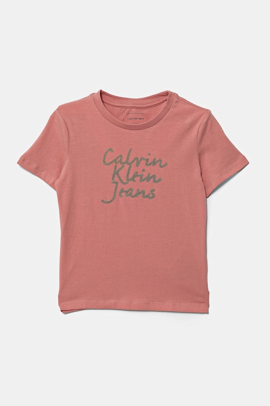 

Детская хлопковая футболка Calvin Klein Jeans, розовый