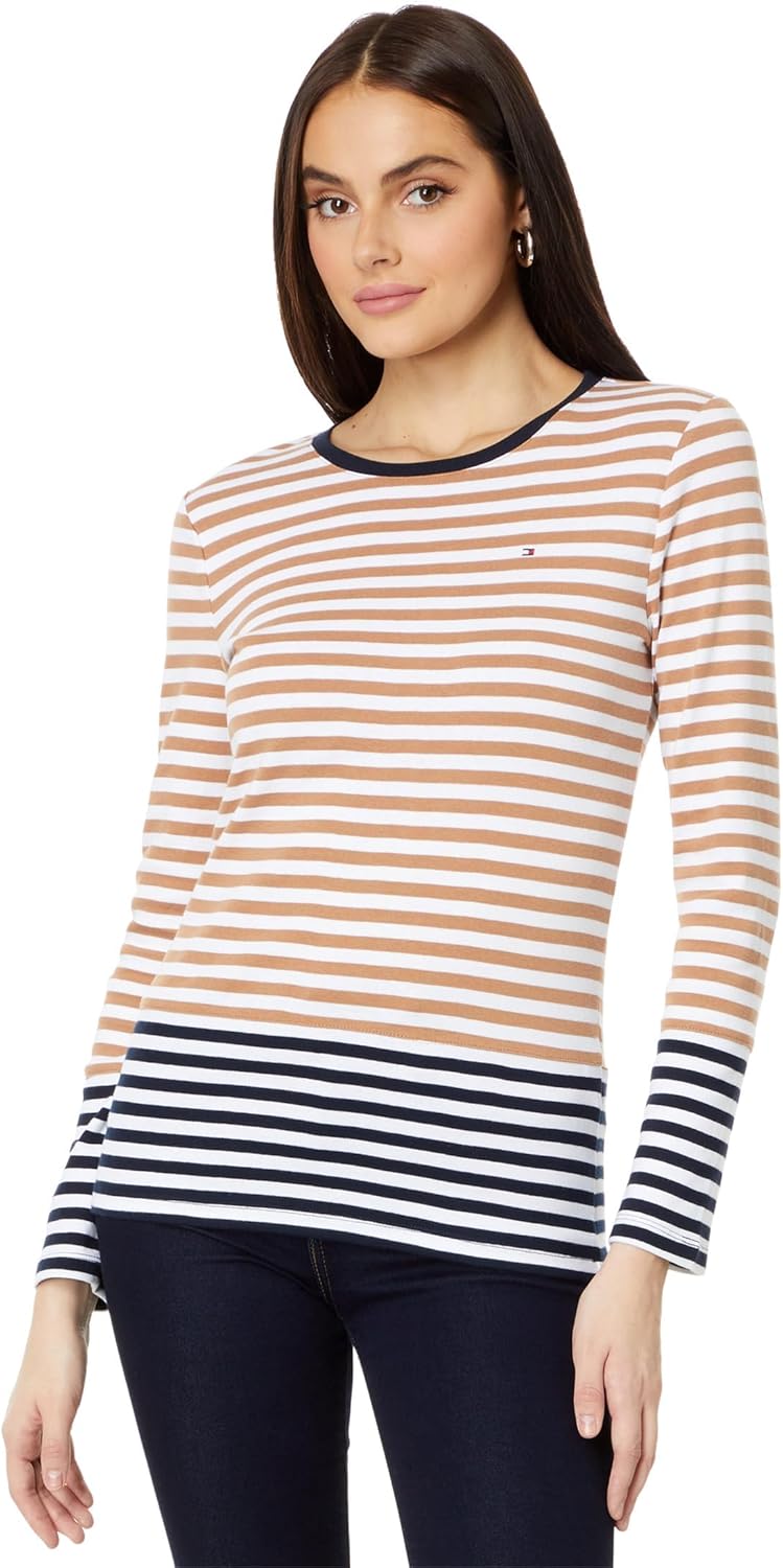 

Женская футболка Tommy Hilfiger с длинным рукавом и цветными полосками, Brown Sugar Multi