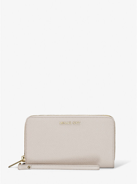 

Большой кожаный клатч на запястье для смартфона из зернистой кожи Michael Kors, бежевый