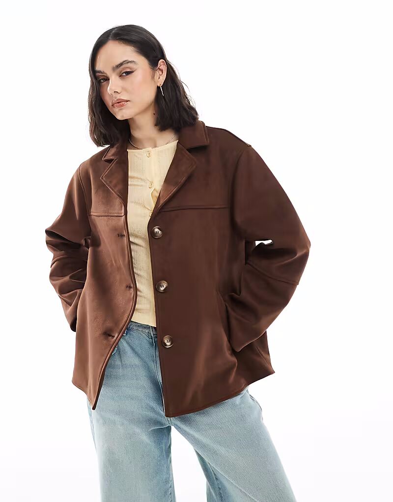 

Куртка из искусственной замши ASOS DESIGN цвета мокко с пуговицами спереди
