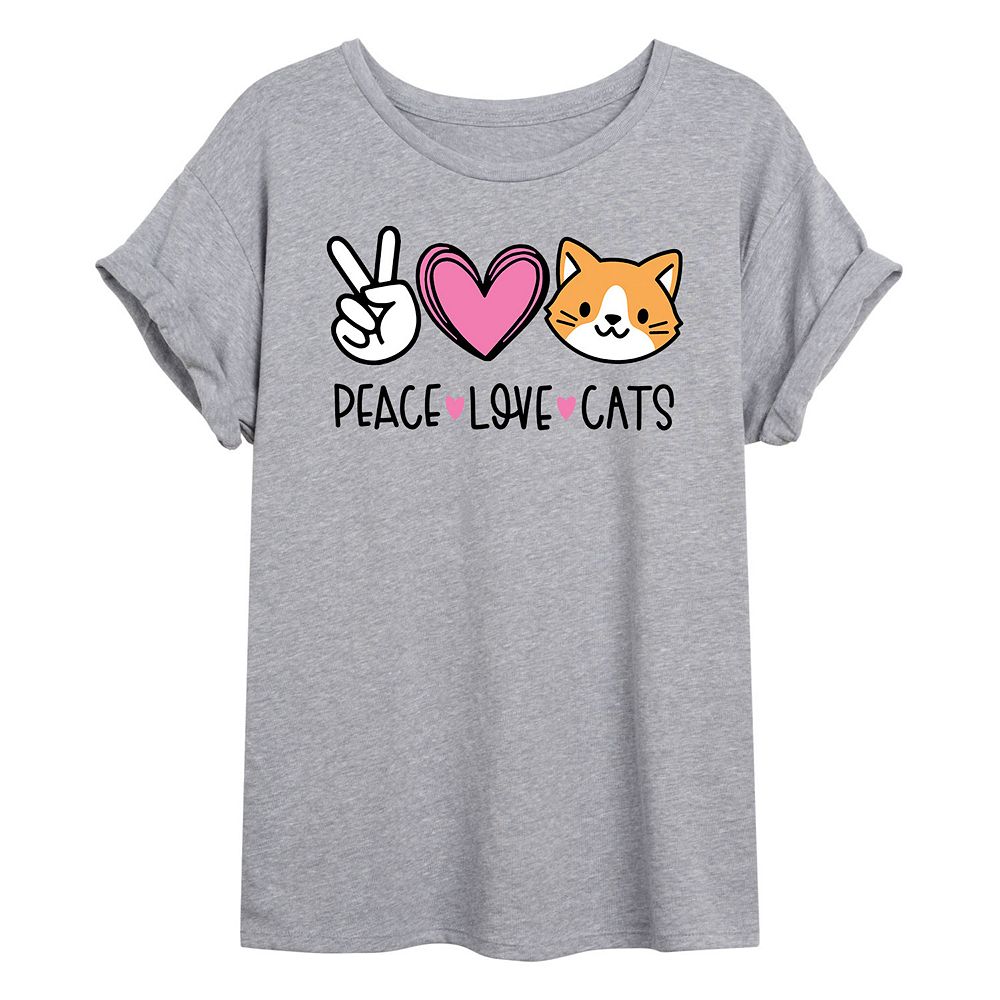 

Детская струящаяся футболка Peace Love Cats, цвет Heather Gray