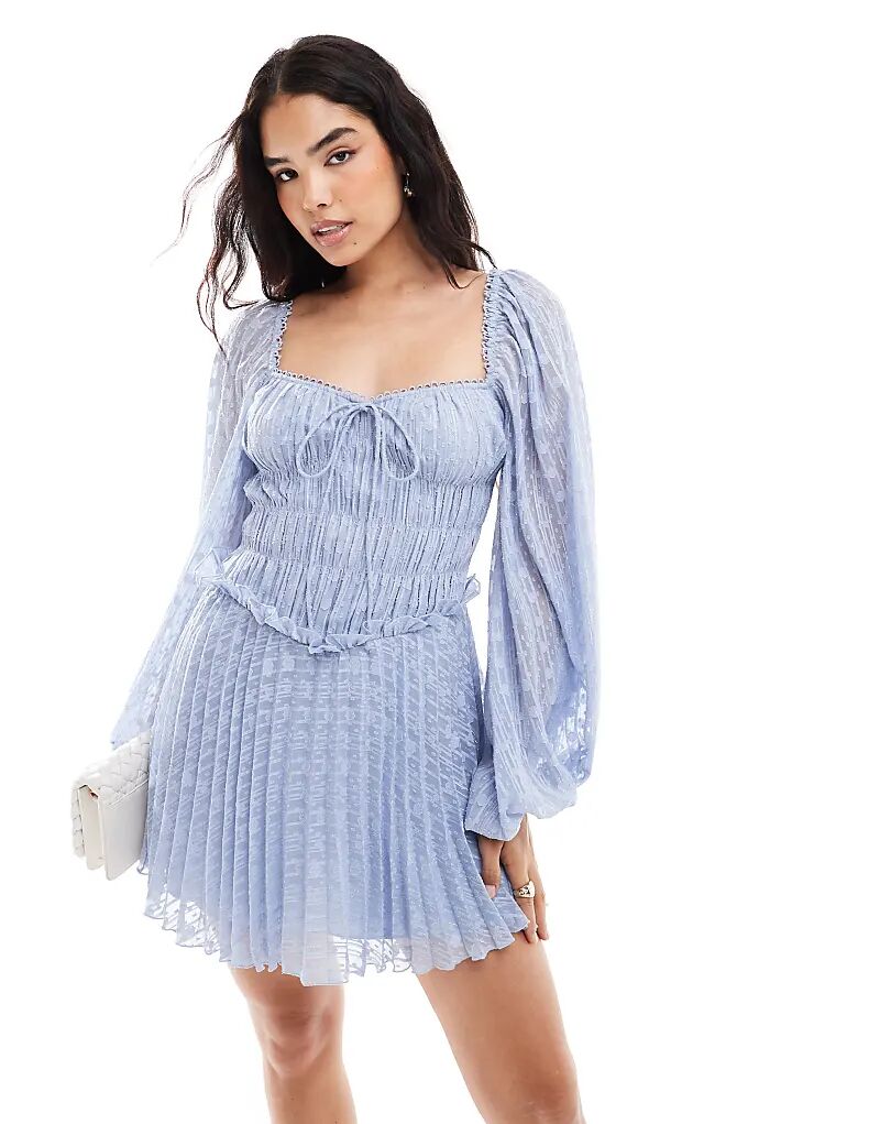 

Мини-платье-корсет с длинными рукавами и складками ASOS DESIGN, металлик, небесно-голубого цвета