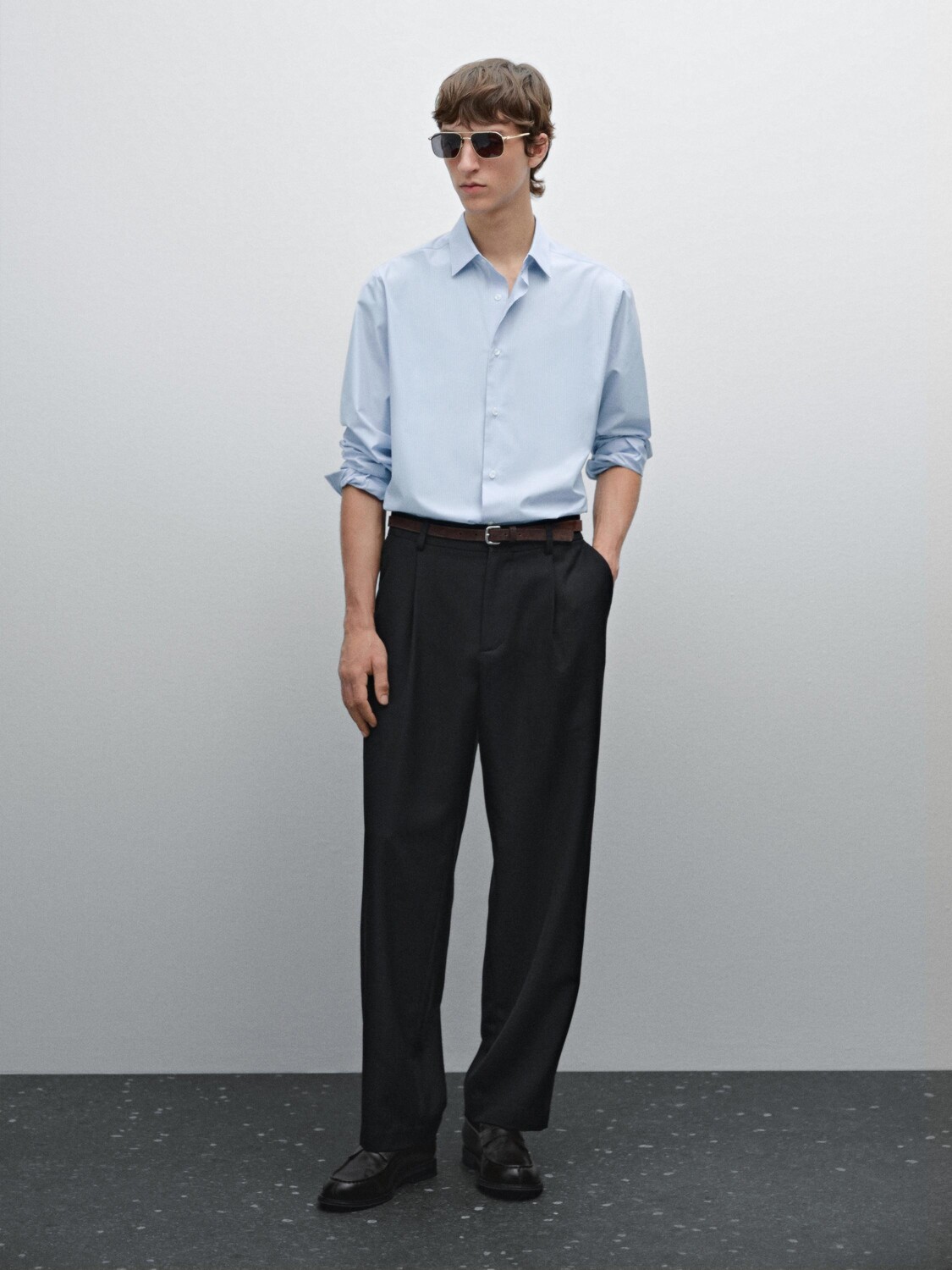 

Полосатая рубашка из хлопковой смеси Massimo Dutti, синий