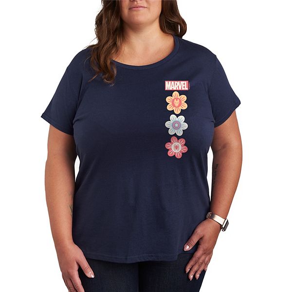 

Футболка с принтом весенних цветов в пастельных тонах Plus size Marvel