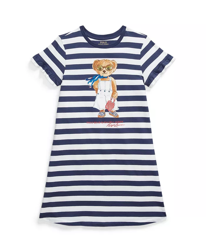 

Платье с полосками и медведем Big Girls Polo Ralph Lauren, синий