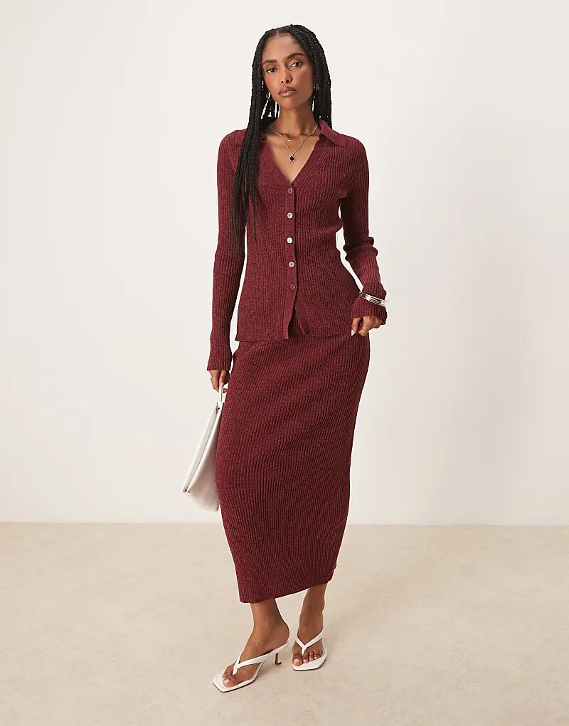 

Длинная юбка из шенилла ASOS DESIGN бордового цвета