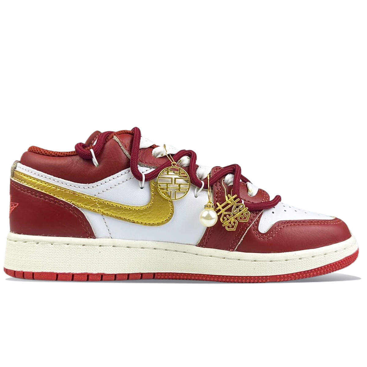 Кроссовки Air Jordan 1 Vintage Basketball Shoes Women's Low-top White/red, красный — фото 3