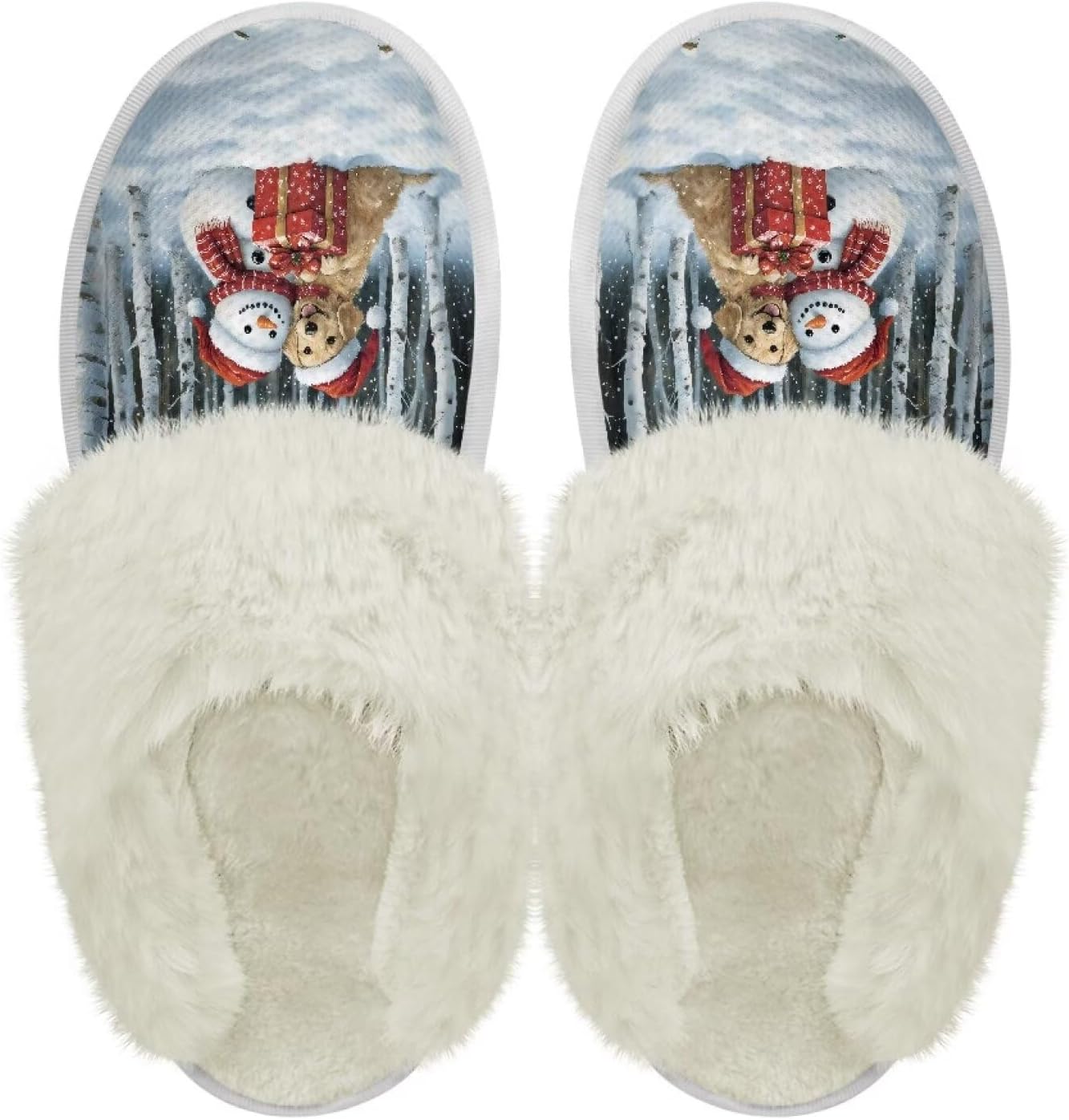 

Хлопковые тапочки PJHEQOXE с пушистыми краями, домашние тапочки для дома и улицы, хлопковые тапочки унисекс, Snowman Dog