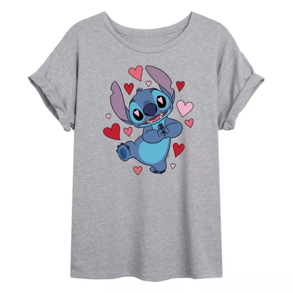 

Футболка оверсайз с сердечками Lilo & Stitch для девушек Disney, серый