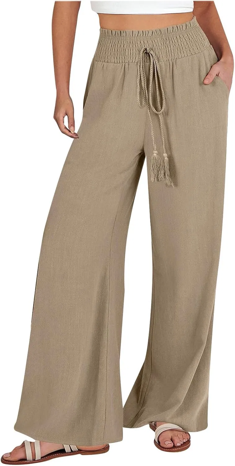 Широкие брюки женские Akklian, хлопок и лён, цвет A05_khaki
