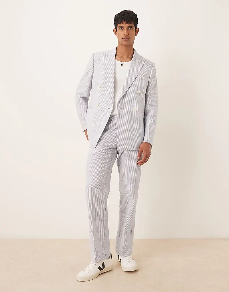 

Прямые брюки из льняной смеси ASOS DESIGN в синюю тонкую полоску