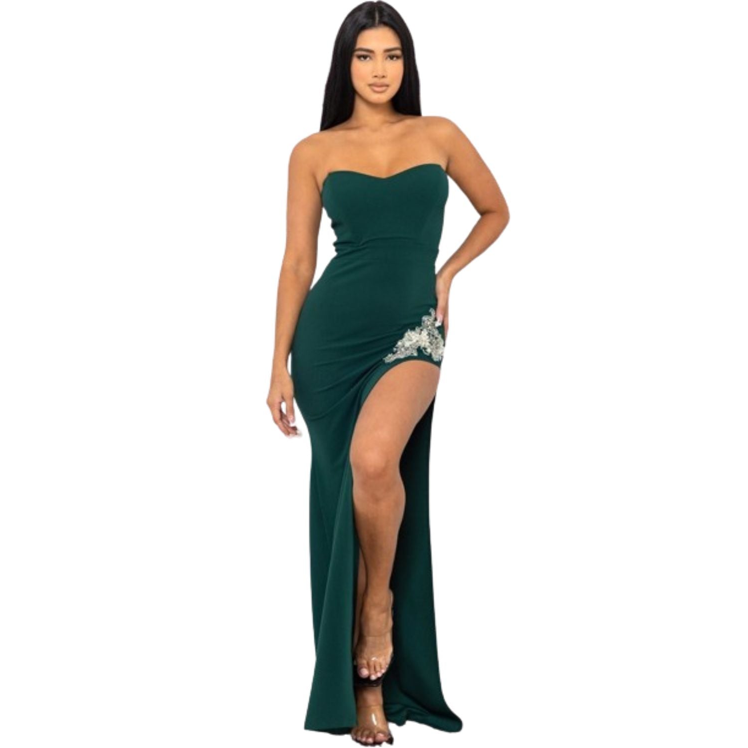 

Платье макси с вышивкой бисером и разрезом FASHNZFAB, цвет hunter green