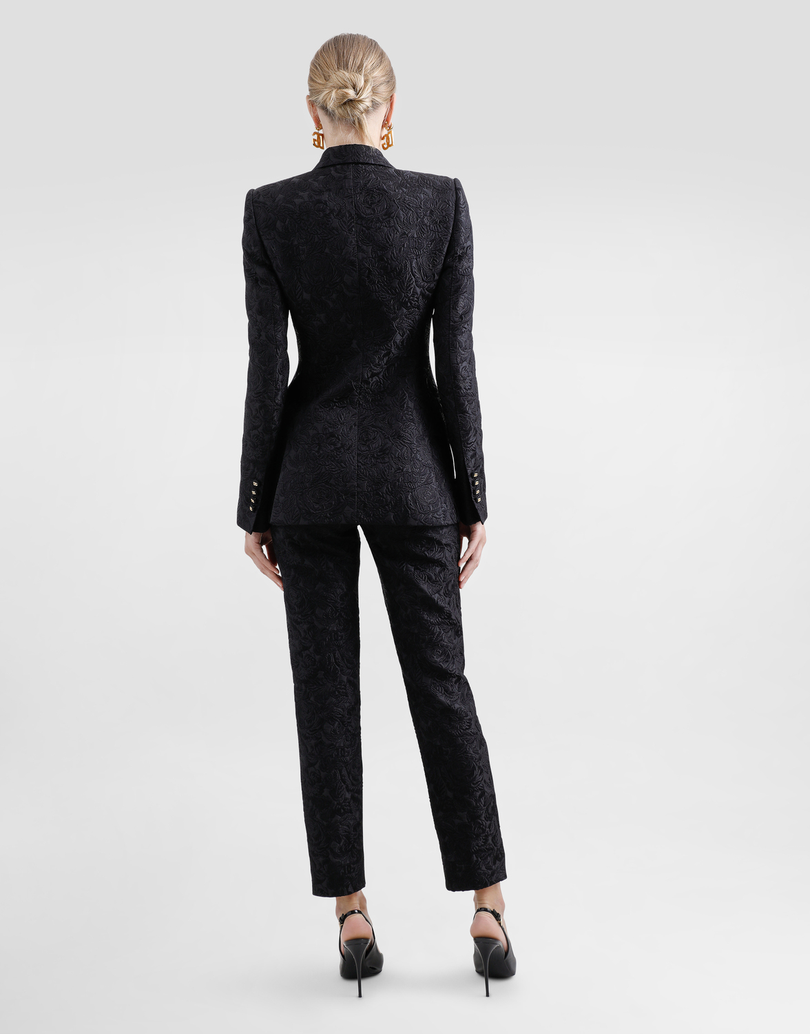 Одинорядный стеганый жаккардовый жакет с цветочным узором turlington Dolce & Gabbana, черный — фото 3