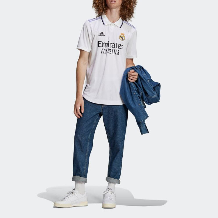 Мужская рубашка поло Real Madrid белого цвета Adidas, белый — фото 2