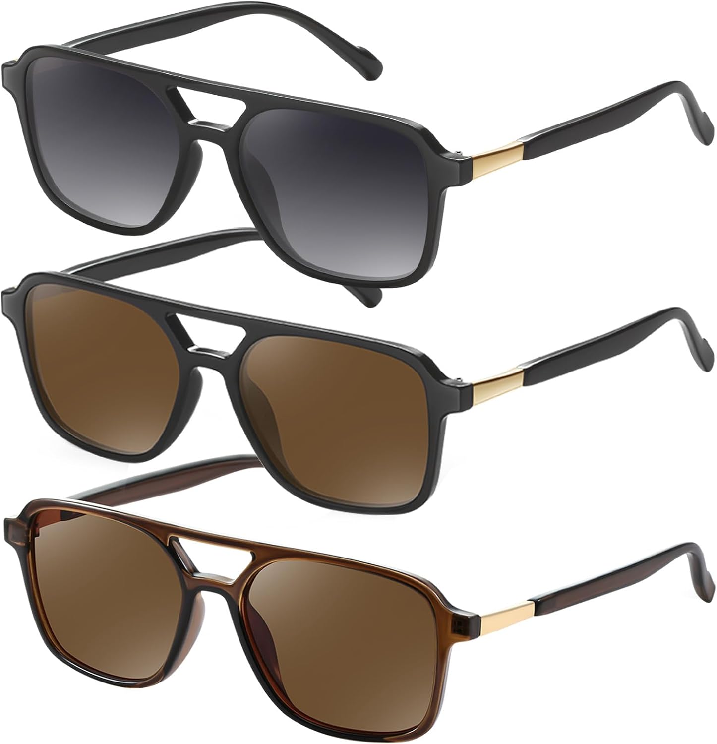 

Солнцезащитные очки GRFISIA в стиле ретро «Авиатор» для женщин и мужчин, квадратная оправа, прямоугольная форма, модные солнцезащитные очки, 3pcs Black/Gray+black/Brown+brown/Brown