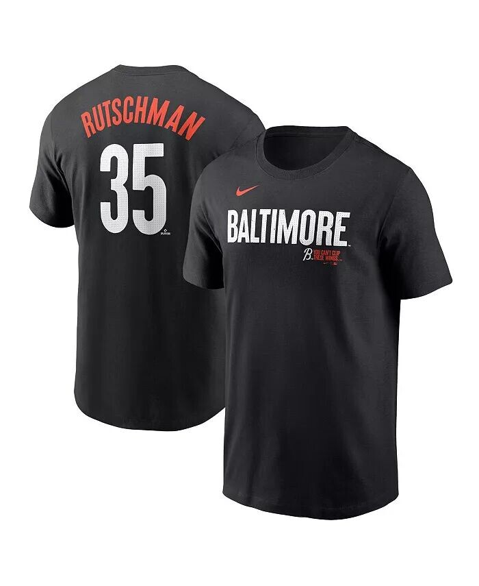 

Мужская черная футболка Adley Rutschman Baltimore Orioles City Connect Fuse с именем и номером Nike