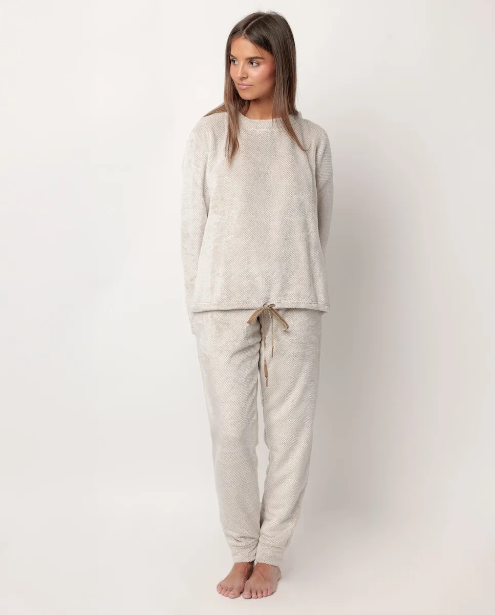 

Длинная женская пижама из теплой ткани каменного цвета Admas