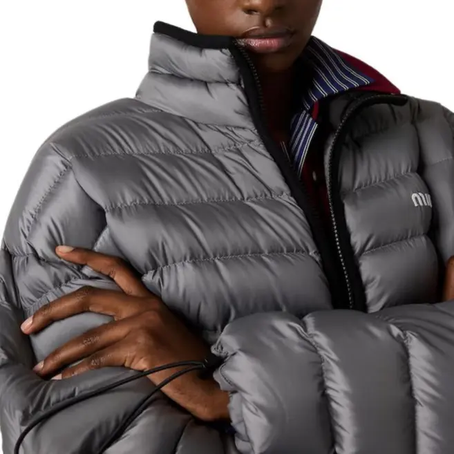 MIU MIU Серая стальная женская пуховая куртка, Gray White Steel — фото 4
